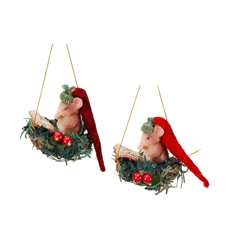 Ornamento Topolino Nel Nido Con Libro 7cm Green Red