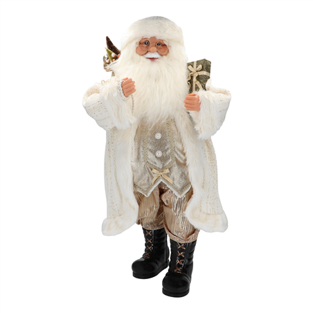 Babbo Natale Vestito Bianco Oro Verde H80cm