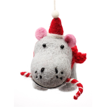 Ornamento Feltro Ippopotamo Con Candycane