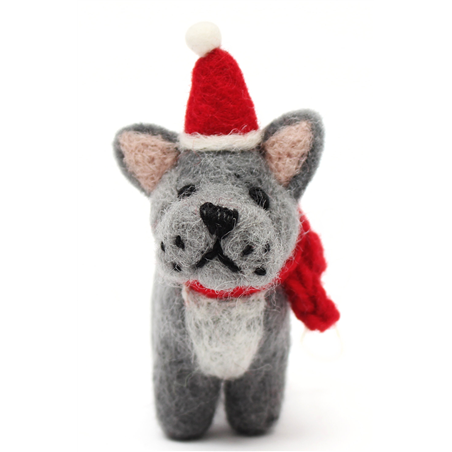 Ornamento Feltro Buldog Francese Con Cappello