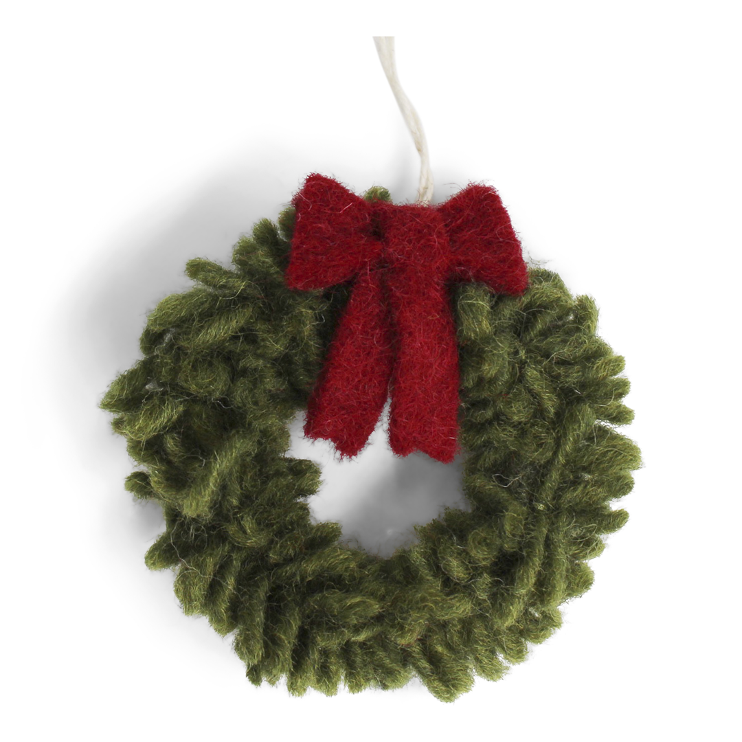Ornamento Mini Corona Lana Verde 7cm