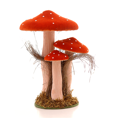 Funghi Decorativi X3 Con Erba H36.5cm Red White