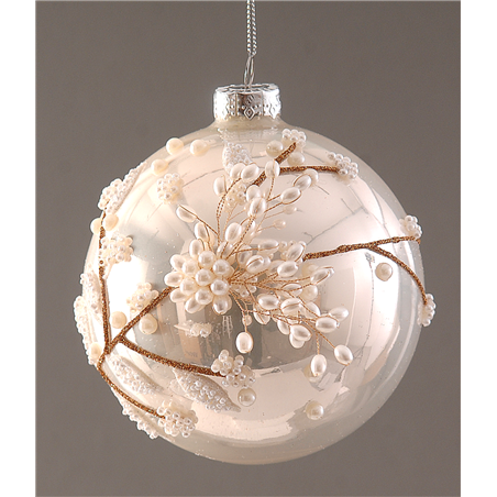 Sfera Vetro D12cm Rametto Con Perle