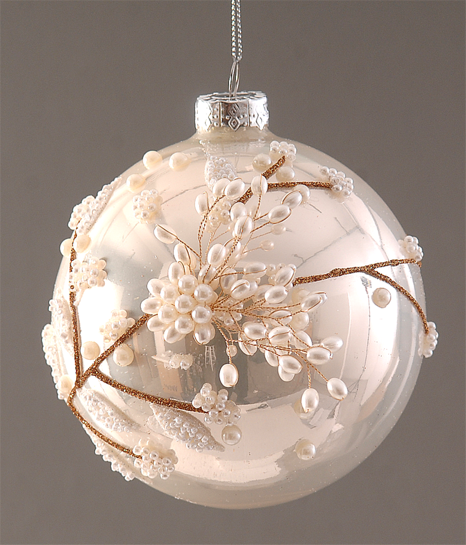 Sfera Vetro D12cm Rametto Con Perle