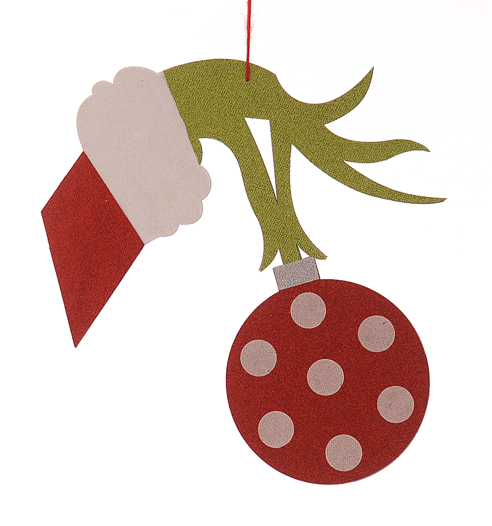 Ornamento Mano Grinch Con Sfera Glitter Green Red
