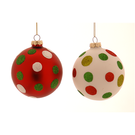 Sfera Vetro D10cm Dots Red&white Red Green White