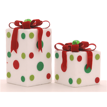 Ornamento Pacco Dono Dot'S&ribbons H24cm White Red Green