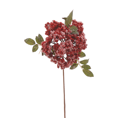 Ramo Bacche Rosse Innevate E Foglie H28cm