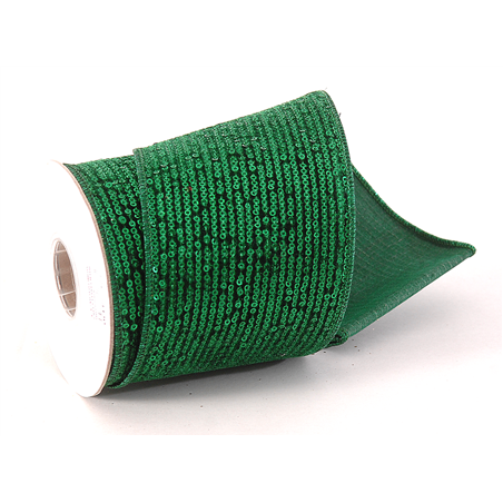 Nastro 10cmx4,6mt Velluto Pailettes Green