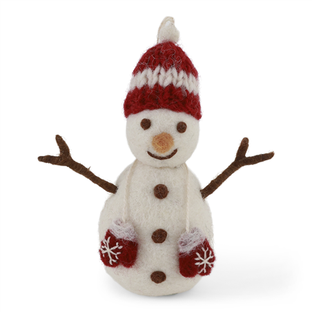 Ornamento Feltro Omino Neve Con Guanti White Red