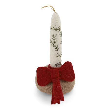 Ornamento Feltro Candela Con Fiocco Rosso