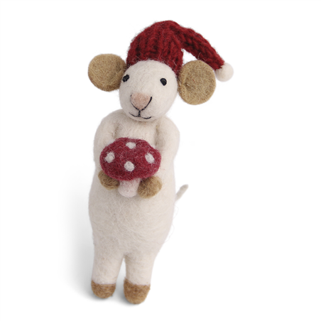 Ornamento Feltro Topolino Con Fungo White Red