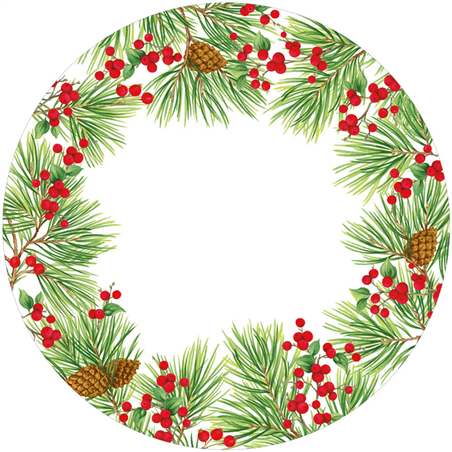Piatto Tondo D27cm 8pz Natale  Evergreen And Berries White