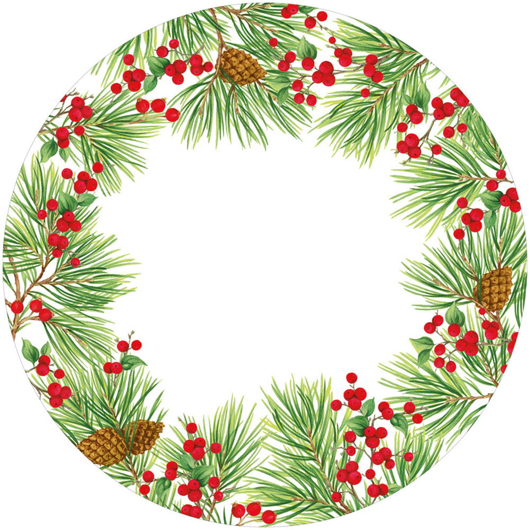 Piatto Tondo D27cm 8pz Natale Evergreen And Berries White