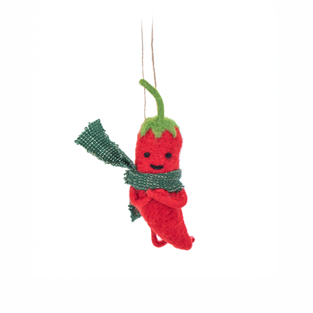 Ornamento Feltro Peperoncino Con Sciarpa Red Green