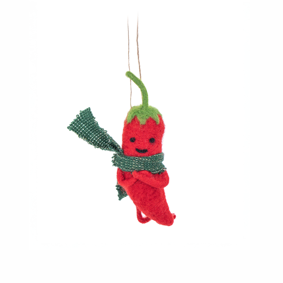 Ornamento Feltro Peperoncino Con Sciarpa Red Green