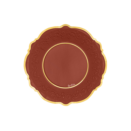 Piatto Carta 21cm Liberty Bordo Oro 8pz Rosso Oro
