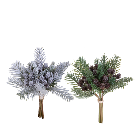Mazzo Pino X5 Con Mini Pigne H27cm 1pz. Verde O Innevato