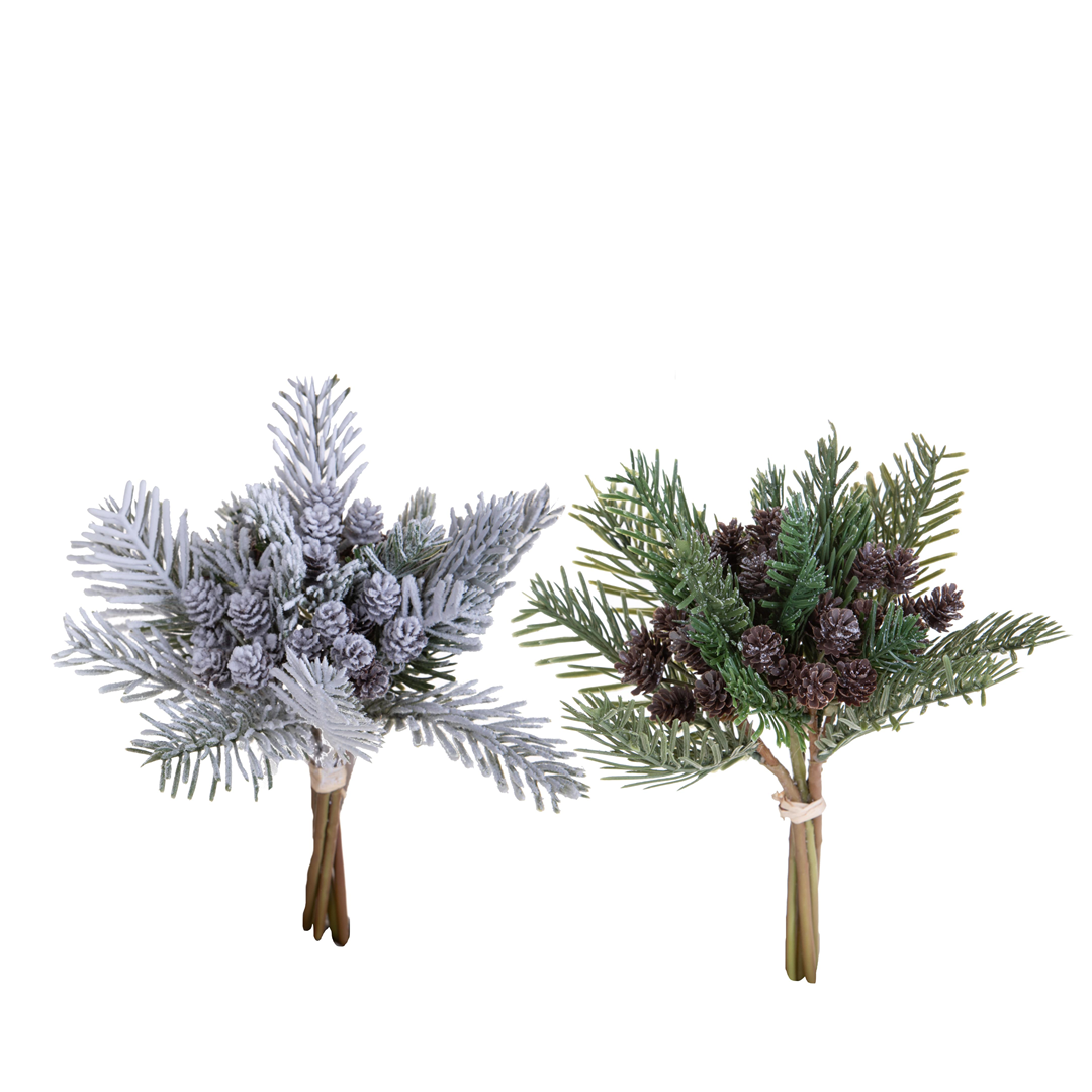 Mazzo Pino X5 Con Mini Pigne H27cm 1pz. Verde O Innevato