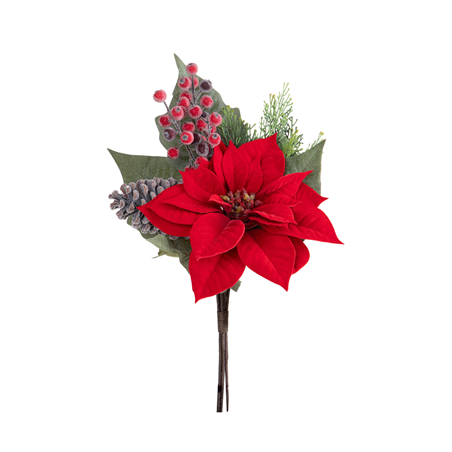 Mazzo Poinsetta Con Bacche E Pigna 50cm Red