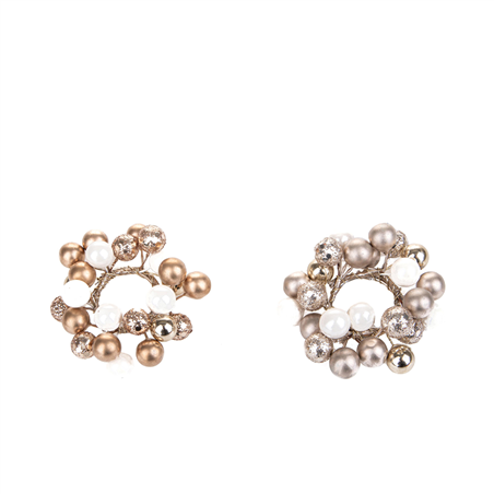 Corona Girocandela Perle E Palline D8cm 1pz. Gold Or Champagne