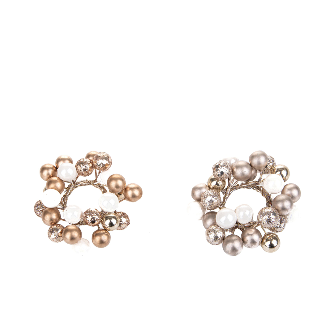 Corona Girocandela Perle E Palline D8cm 1pz. Gold Or Champagne