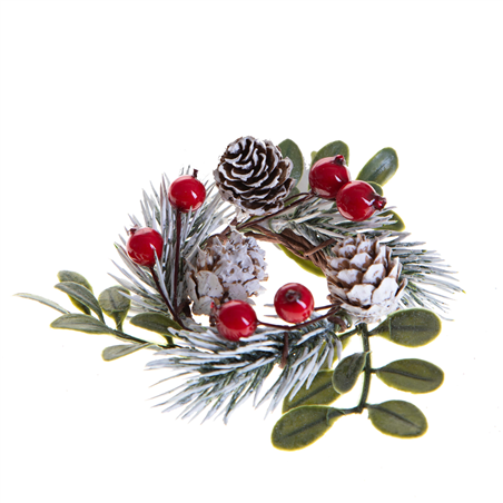 Corona Girocandela Con Bacche Ilex D7cm Red White