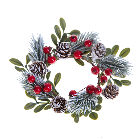 Corona Girocandela Con Bacche Ilex D10cm Red White