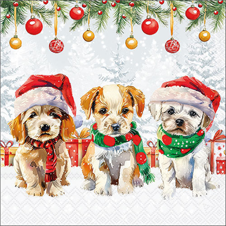 Tovagliolo Natale 33x33  Funny Cute Puppies