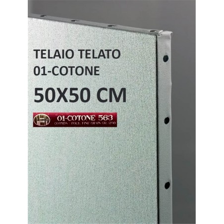 Telaio Telato Cm.50x50 Montato A Chiodi Tela 563 Cotone/poliestere Grana Fine