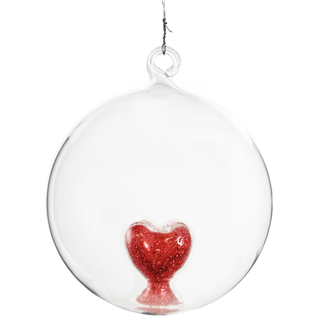 Sfera Vetro 1pz D10cm Trasp Cuore Red Interno