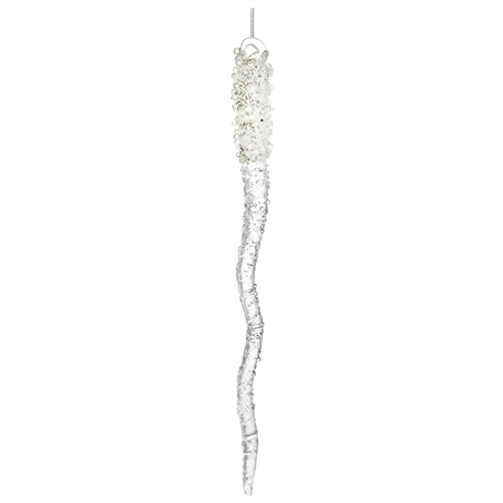 Ornamento Vetro Ghiacciolo Con Glitter 20cm Trasparente Silver