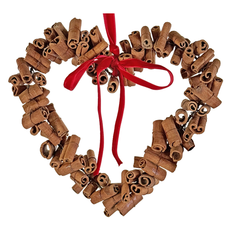 Ornamento Cuore Cannella Con Fiocco 23cm Brown Red