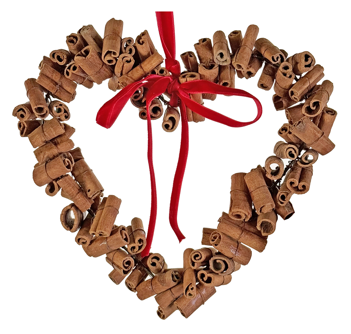Ornamento Cuore Cannella Con Fiocco 23cm Brown Red