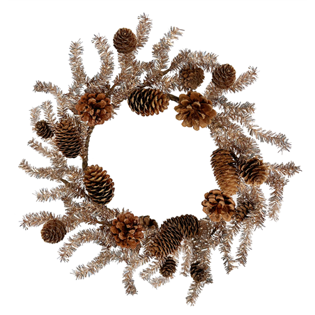 Corona D33cm Tinsel Con Pigne Gold