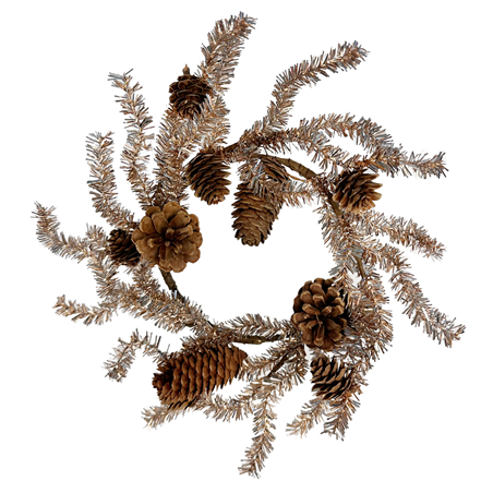 Corona D25cm Tinsel Con Pigne Gold