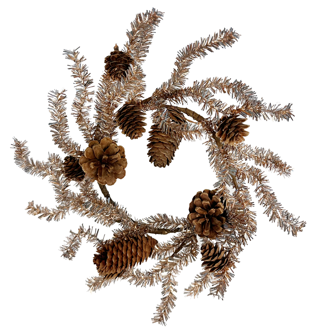 Corona D25cm Tinsel Con Pigne Gold