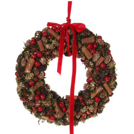 Corona D25cm Con Spezie E Bacche Rosse Glitte