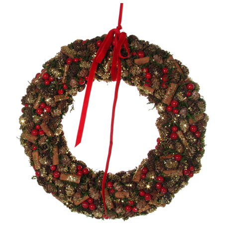 Corona D35cm Con Spezie E Bacche Rosse Glitte