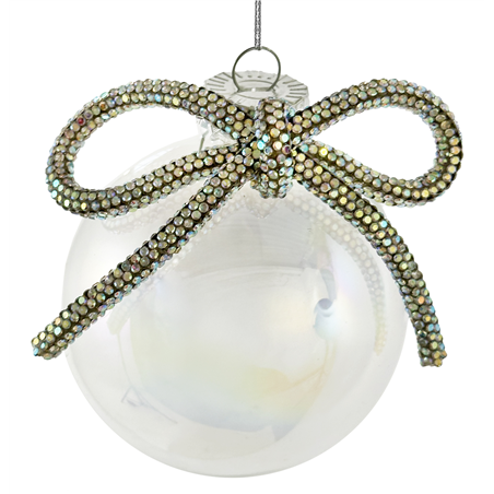 Sfera Vetro D8cm Trasparente Fiocco Strass
