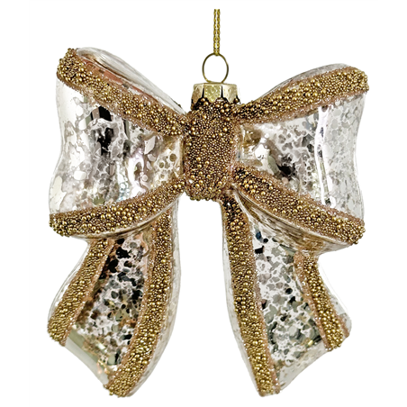 Ornamento Vetro Fiocco Silver Antique Gold 10