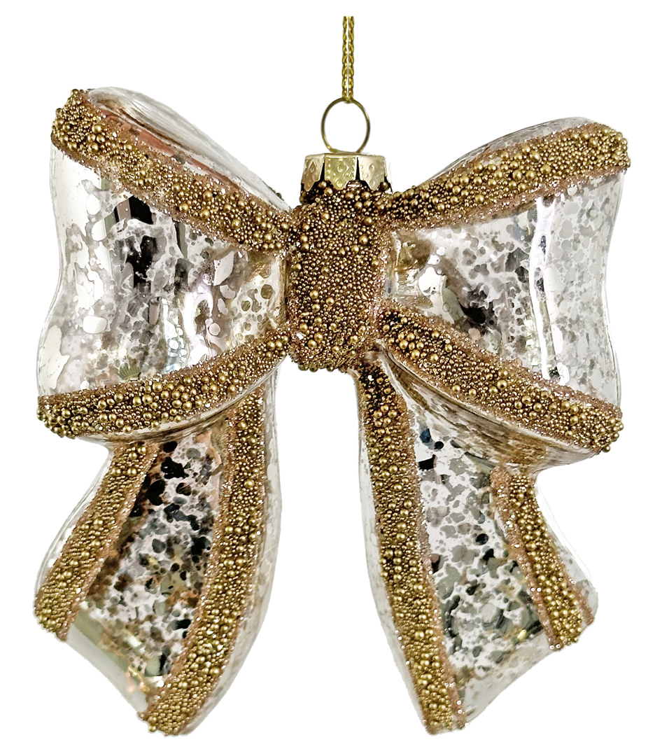 Ornamento Vetro Fiocco Silver Antique Gold 10