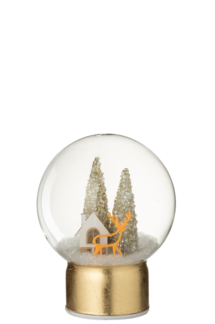 Sfera Vetro D'Appoggio Led Con Villaggio 21cm Bianco Oro