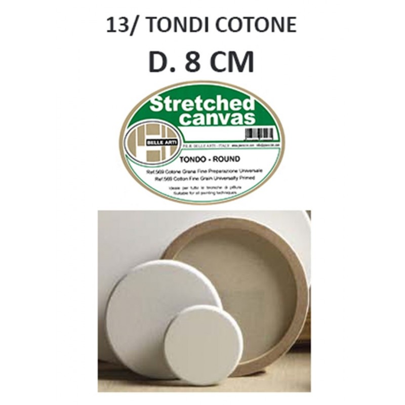 P.e.r. Belle Arti - Telaio Telato Tondo D. 8 Cm - 13/tondi Cotone - Grana Fine - Cotone/poliestere - Preparazione Universale