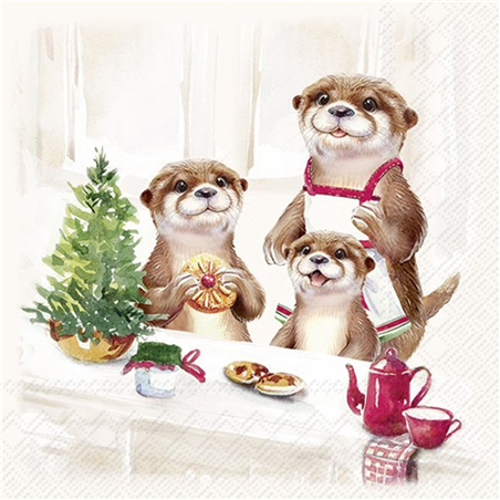 Tovagliolo Natale 25x25 Otter Family Baked Cream