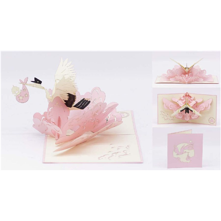 Biglietto Auguri Kirigami Fatto A Mano Cicogna Bimba