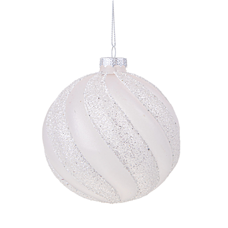 Sfera Vetro D10cm Strisce Bianco Glitter