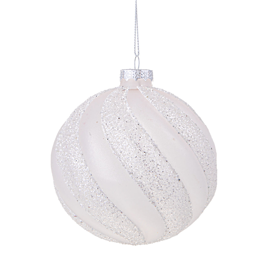 Sfera Vetro D10cm Strisce Bianco Glitter