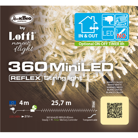 Catena 360 Mini Led Filo Trasparente 25,7mt+4 Bianco Caldo-Esterno-Controller