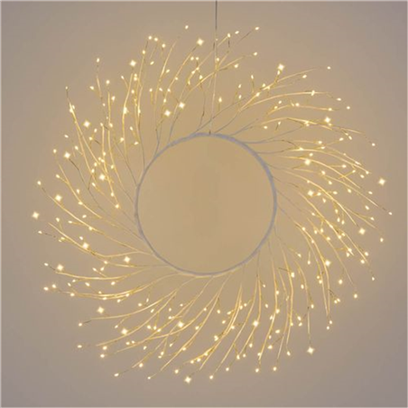 Corona Tiglio Bianco D60cm 260microled Bianco Caldo-Uso Esterno